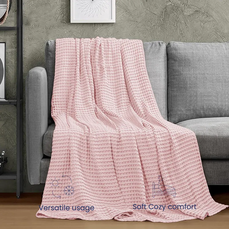 Urban Space Waffle Cotton Blanket (Blush Pink) - 250 GSM media 6