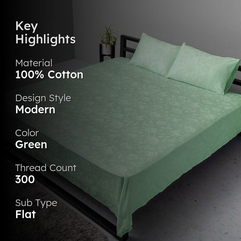 Fruva Floral Jacquard Cotton Bedsheet (Green) - 300 TC media 2
