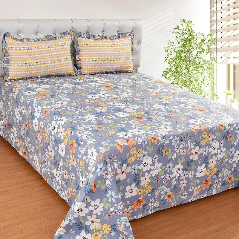 Kyoto Zen Floral Microfiber Bedsheet - 210 GSM media 1