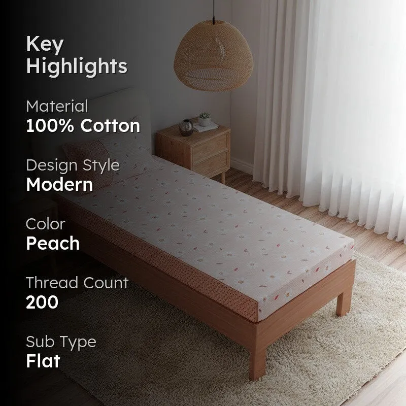Daisy Blush Printed Cotton Bedsheet (Peach) - 200 TC media 2