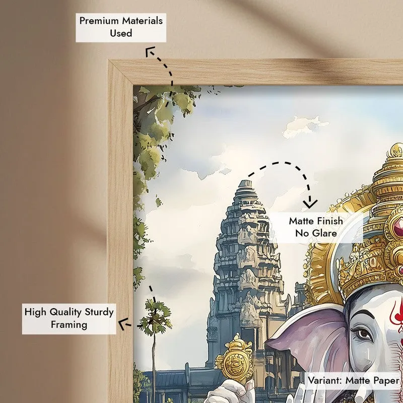 Divine Gajavaktra Spiritual Archival Paper Wall Painting - Natural Brown Frame media 6