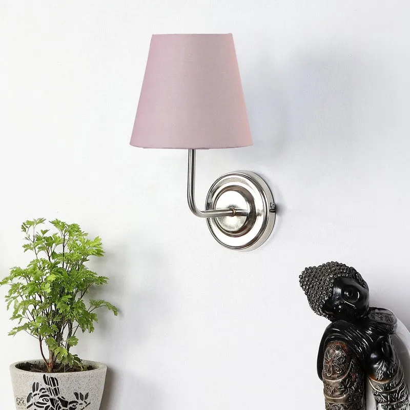 Dusty pink cotton wall lamp with round steel wall mount
