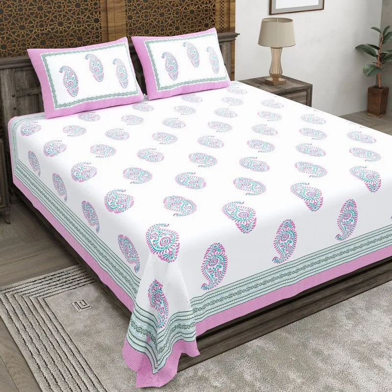 Arta Cotton Bedsheet (Pink,White) - 240 TC media 1