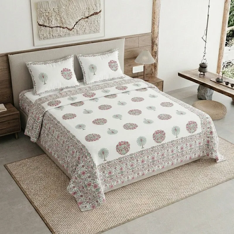 Royal Weave Cotton Bedsheet (Pink,White) - 120 TC media 1