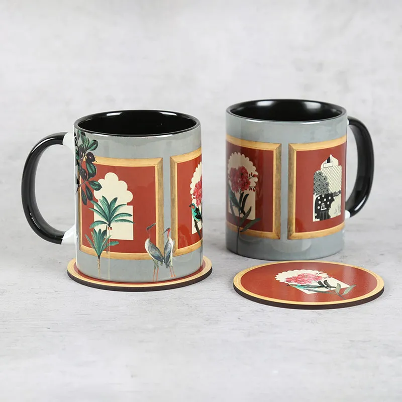 India Circus Jhaali Ceramic Mug With Coaster (325 mL Each) - Four Piece Set media 3
