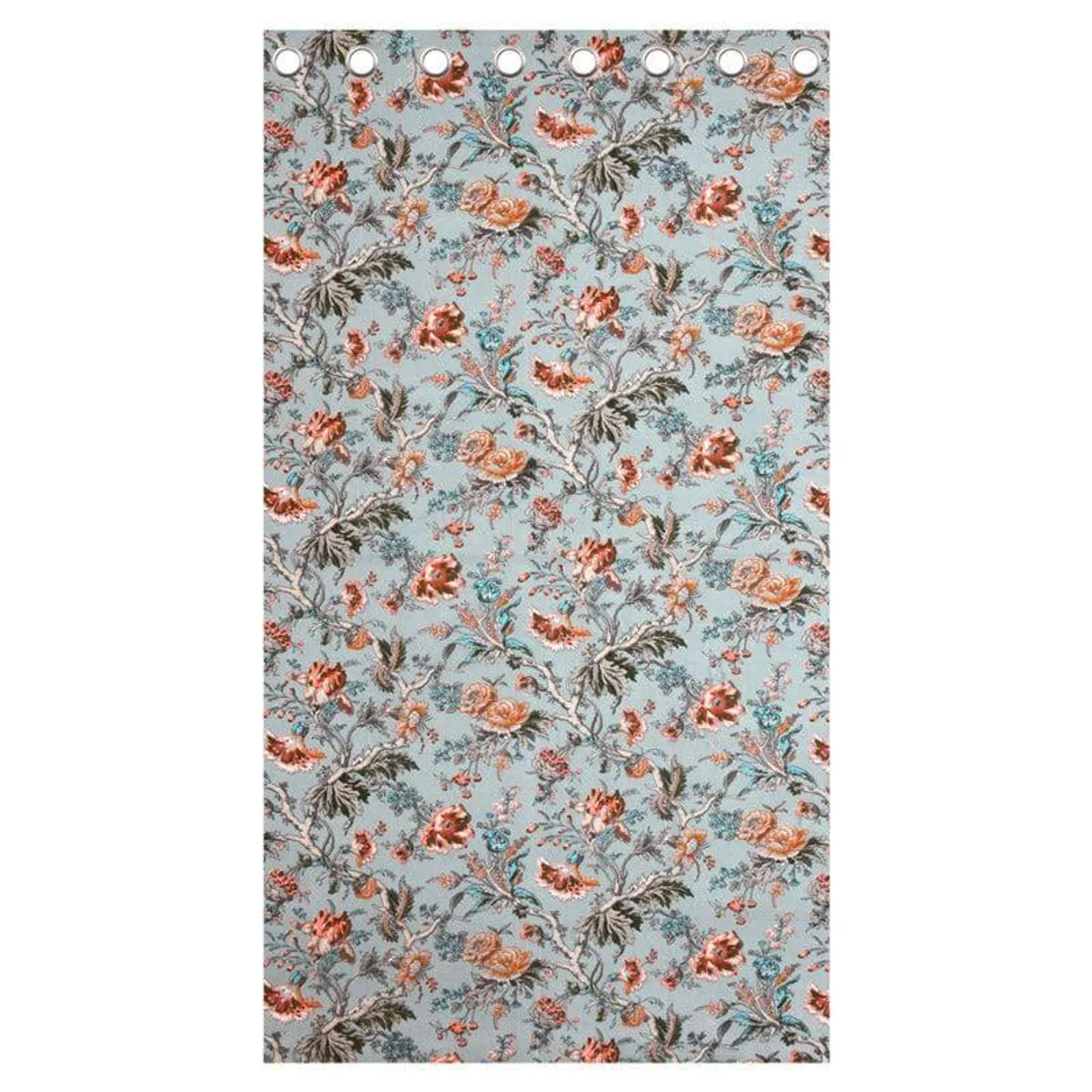 Single floral curtain panel shown with eyelets on a white background