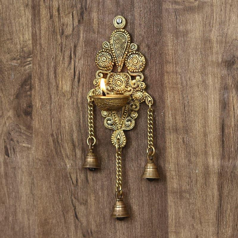Ethnic Decorative Diya With Bells Wall Hanging media 3