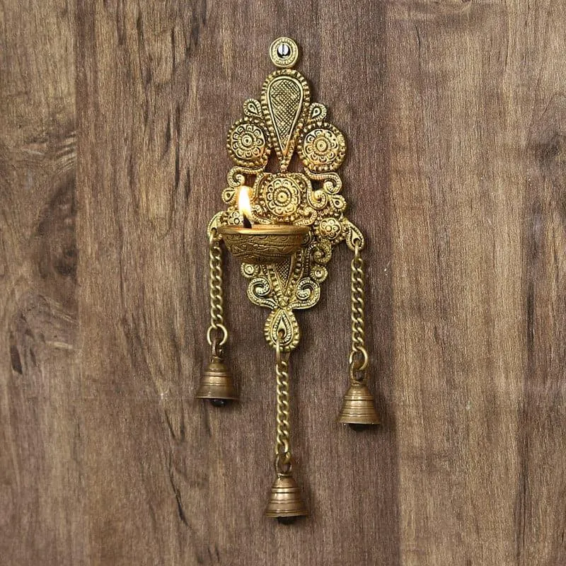 Ethnic Decorative Diya With Bells Wall Hanging media 3
