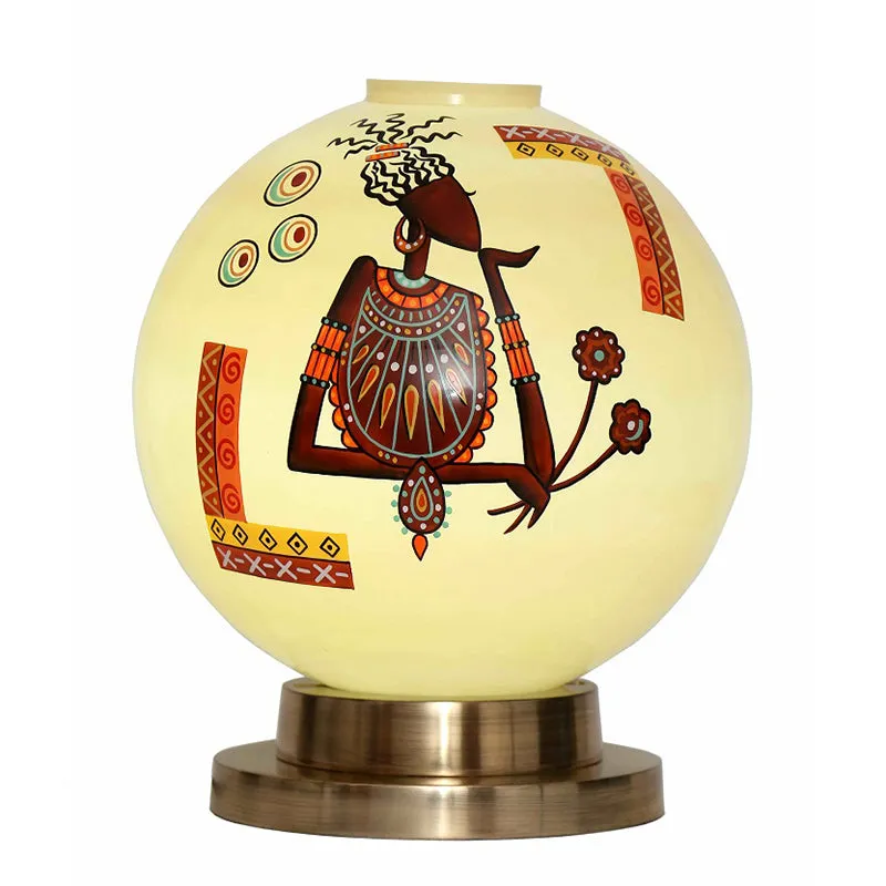 Tribal Lumina Hand Painted Brass & Glass Moon Table Lamp - Multicolor media 4