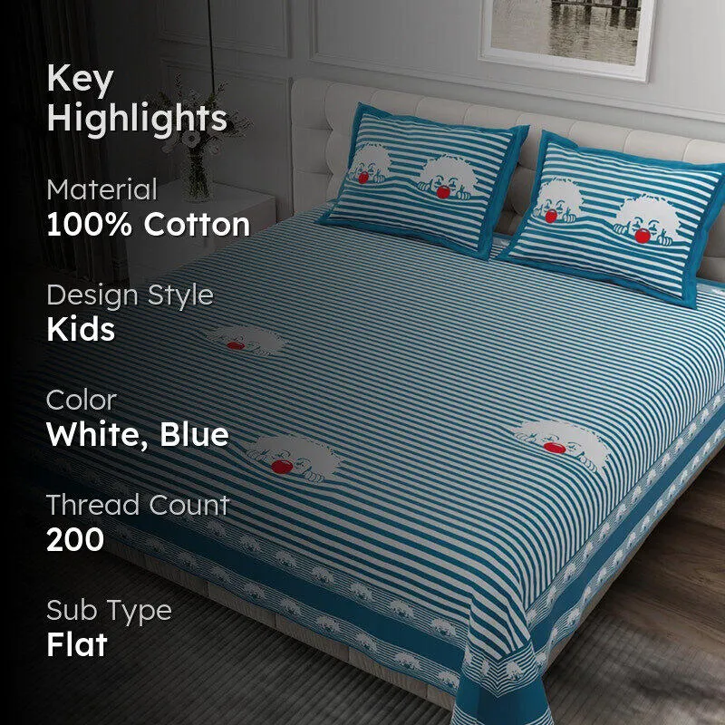 Illusion Stripey Fun Cotton Bedsheet (Blue) - 200 TC media 2