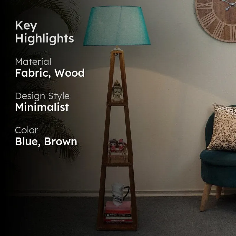 Blace Netima Wooden Floor Lamp With Shelf - Turquoise media 2