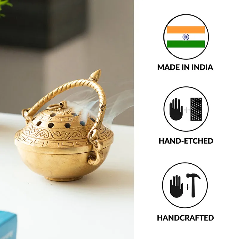 Chandan Dhuni Hand-Etched Brass Incense Burner - 6