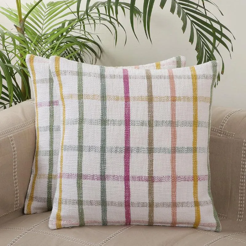 Subtle Squares Checked Cotton Cushion Cover - Set Of Two media 2