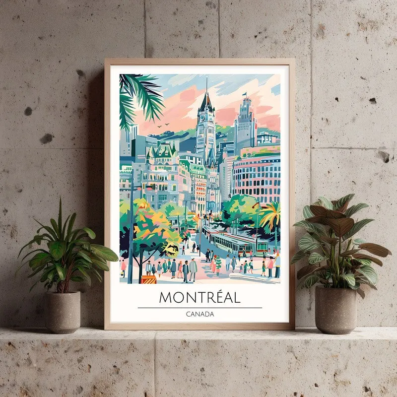 Vintage Montreal Framed Canvas Archival Canvas Wall Painting - Natural Brown Frame media 3