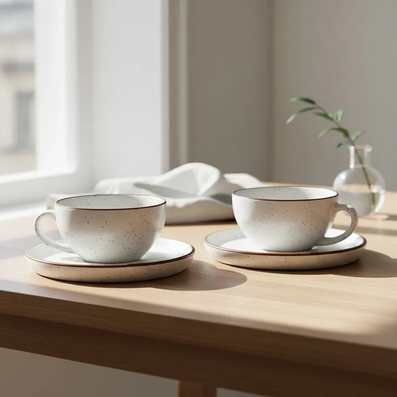 Ceramic Cup & Saucer (White/240 mL Each) - Set of Two media 3