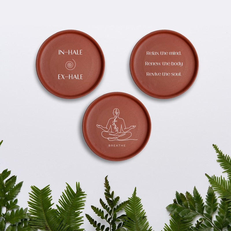 Relax, Breathe & Meditate Terracotta Wall Plate - Set Of Three