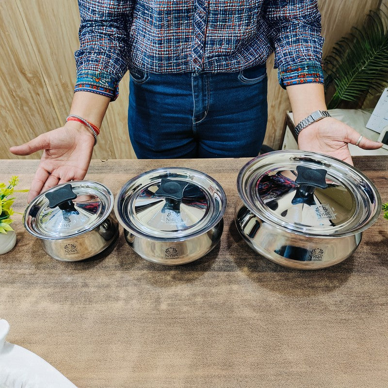 Silvara Stainless Steel Handi with Lid - Set Of Three media 7