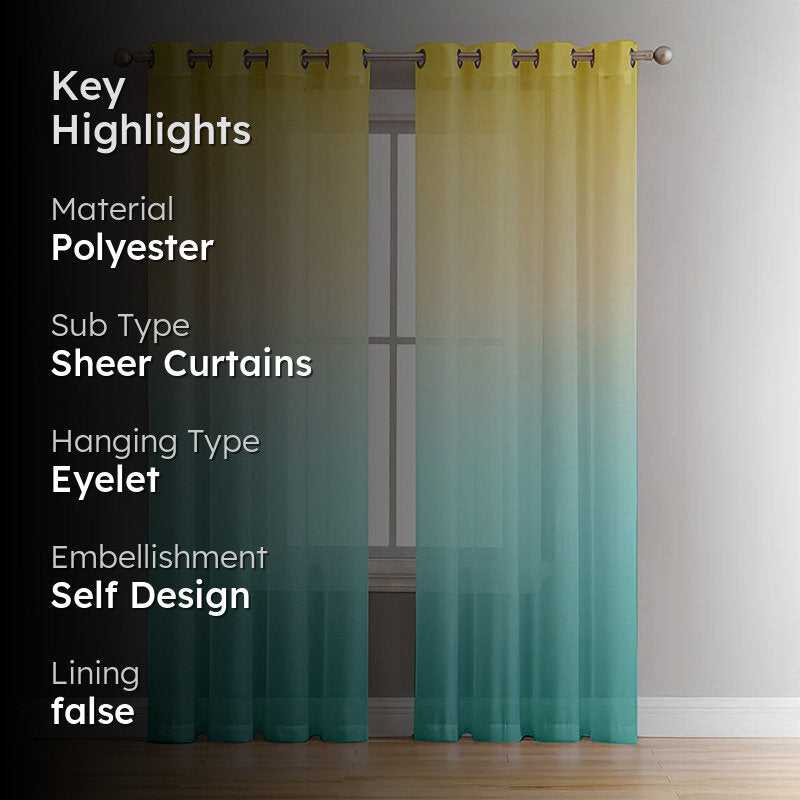 Ombria Linen Texture Sheer Curtain (Yellow,Blue) - Set Of Two media 2