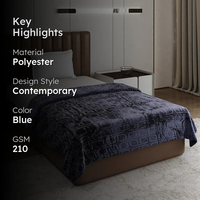 Monte Carlo Warmora Geometric Print Polyester Blanket (Navy Blue) - 210 GSM media 2