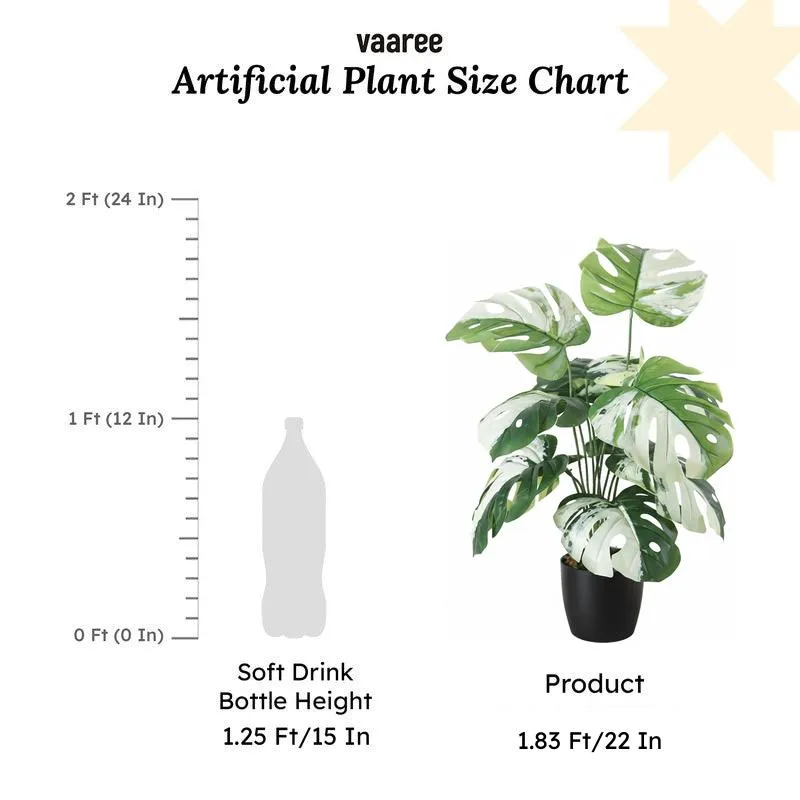 Faux White Monstera Silk Plant With Black Plastic Pot - 55 cms media 6