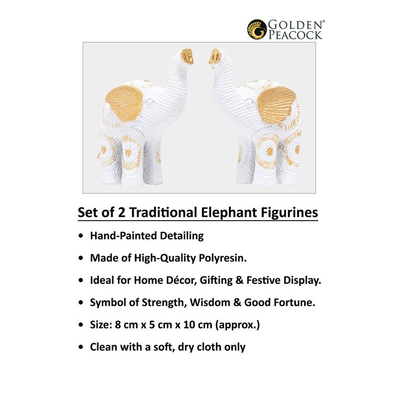 Elegant White & Gold Polyresin Elephant Showpiece Duo - Set Of Two media 6