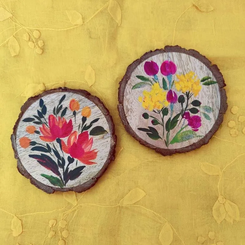 Flora Grace Handpainted Coaster - Set Of Two media 1