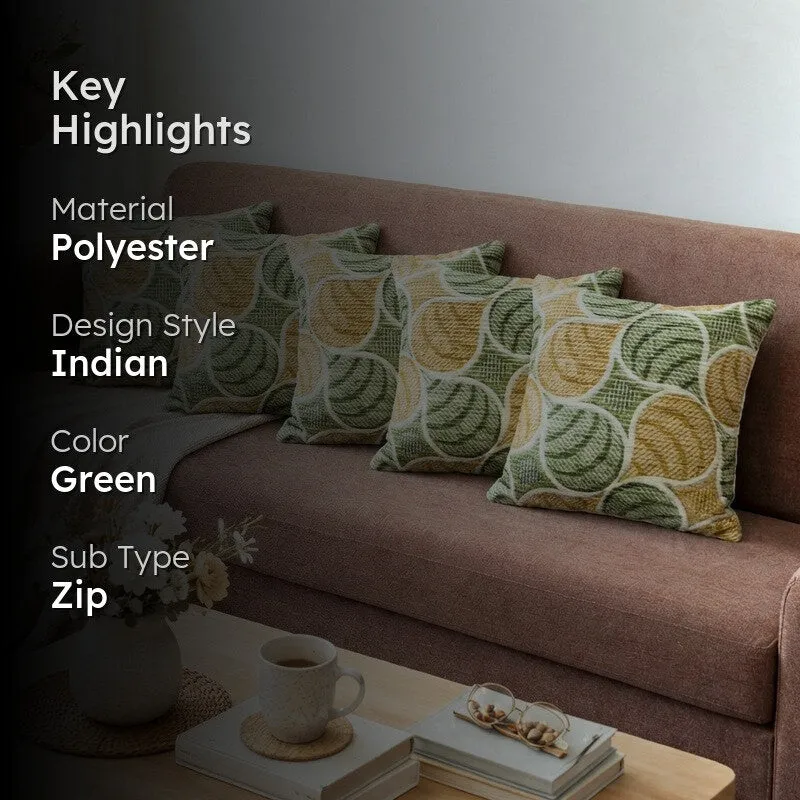 PetalPrism Cushion Cover (Green, Yellow) - Set Of Five media 2