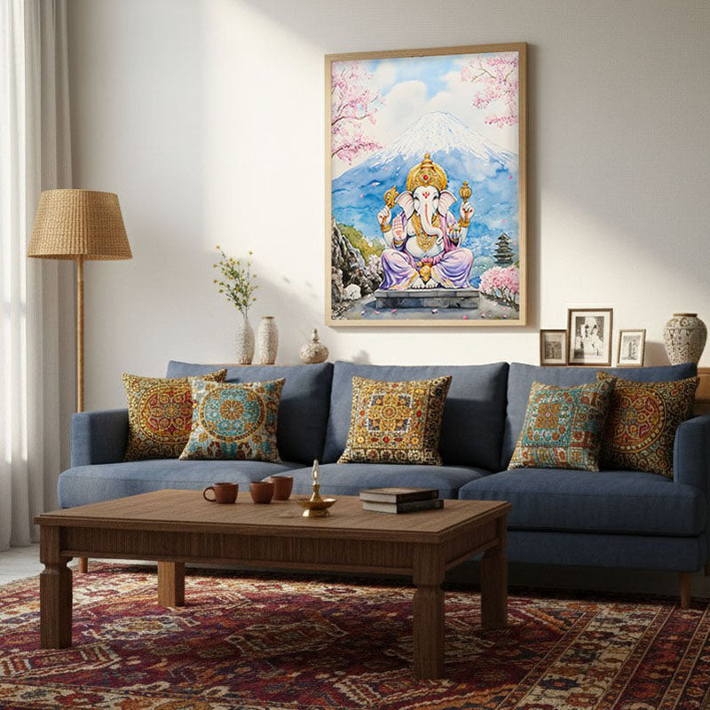 Parvataputra Ganesha Spiritual Archival Paper Wall Painting - Natural Brown Frame media 5