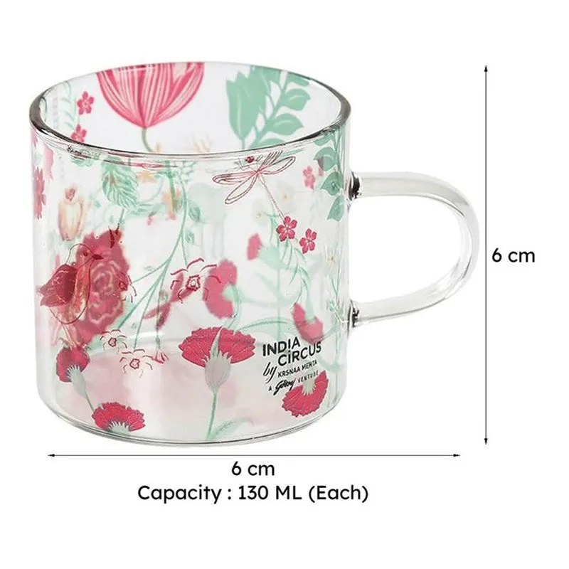 India Circus Rose Vine Glass Mug (130 mL Each Each) - Set Of Four media 9