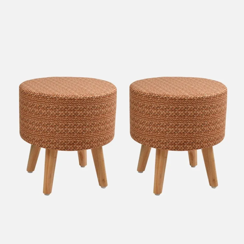 Ruston Jute Print Multicolor Engineered Wood Ottomans - Set Of Two media 3