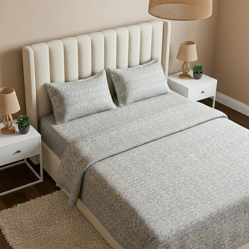 Caravel Floral Cotton Bedsheet (Grey) - 200 TC media 3