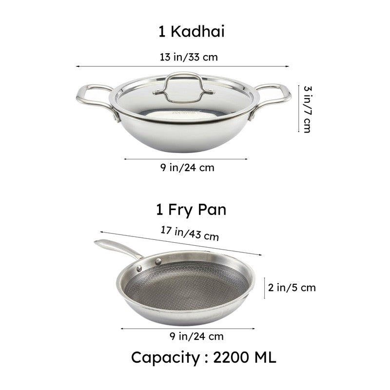 Zoraware Honeycomb Kadhai 2200 mL With Frying Pan (22 CM) - Set of Two media 8