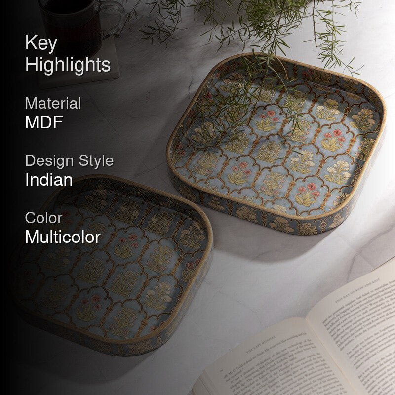 Fleur Jharokhas Square Serving Tray - Set Of Two media 2