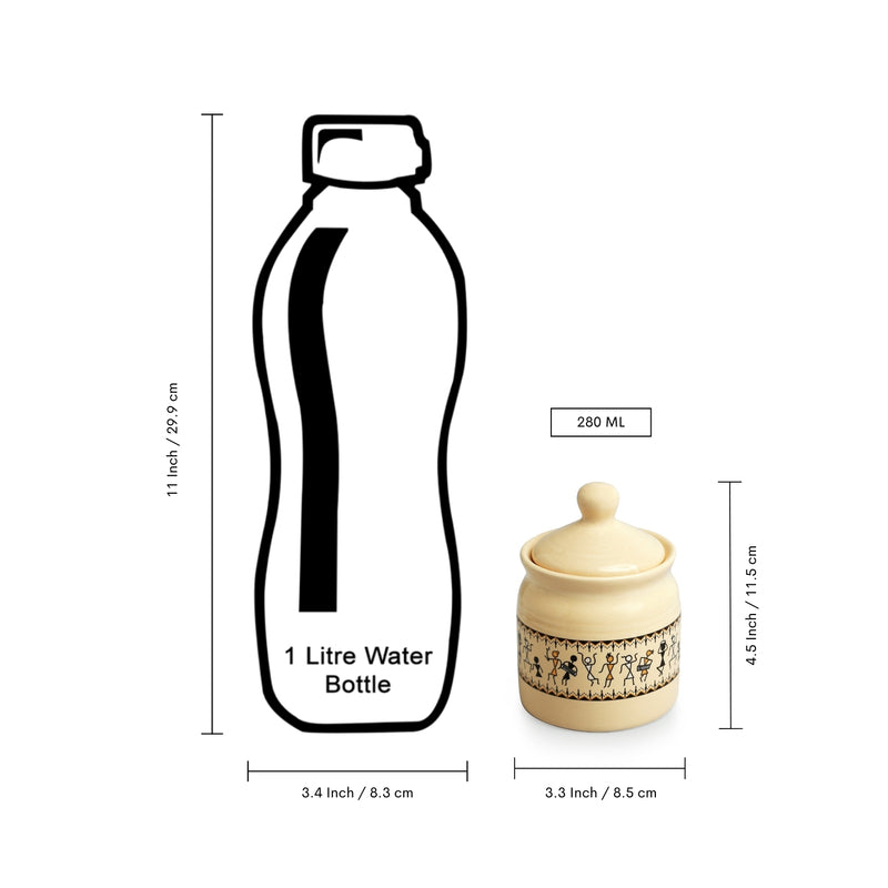 Warli Muse Air Tight Storage Jar & Stand (280 Ml) - Three Piece Set media 8
