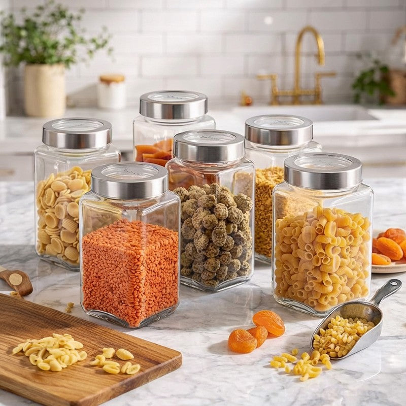 Pantry Glow Glass Jar (1000 mL Each) - Set Of Six