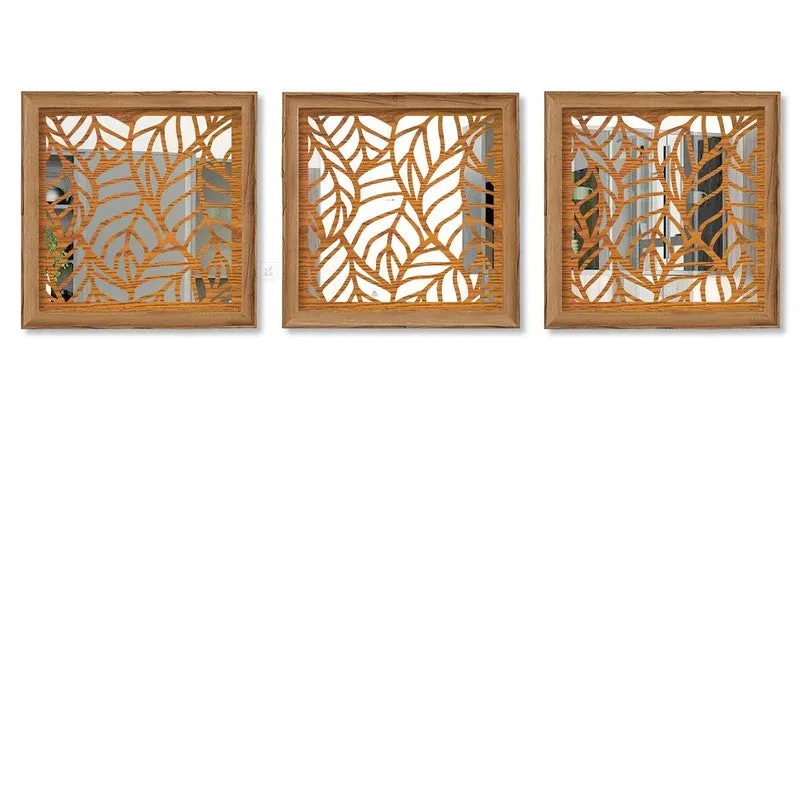 Opularch Wall Mirror With Wooden Frame (Brown) - Set Of Three media 3