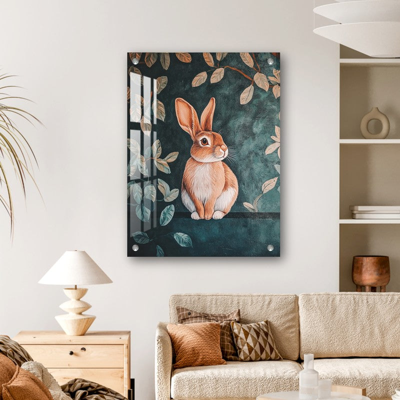 Rabbit in Serenity Leaves Acrylic Wall Art