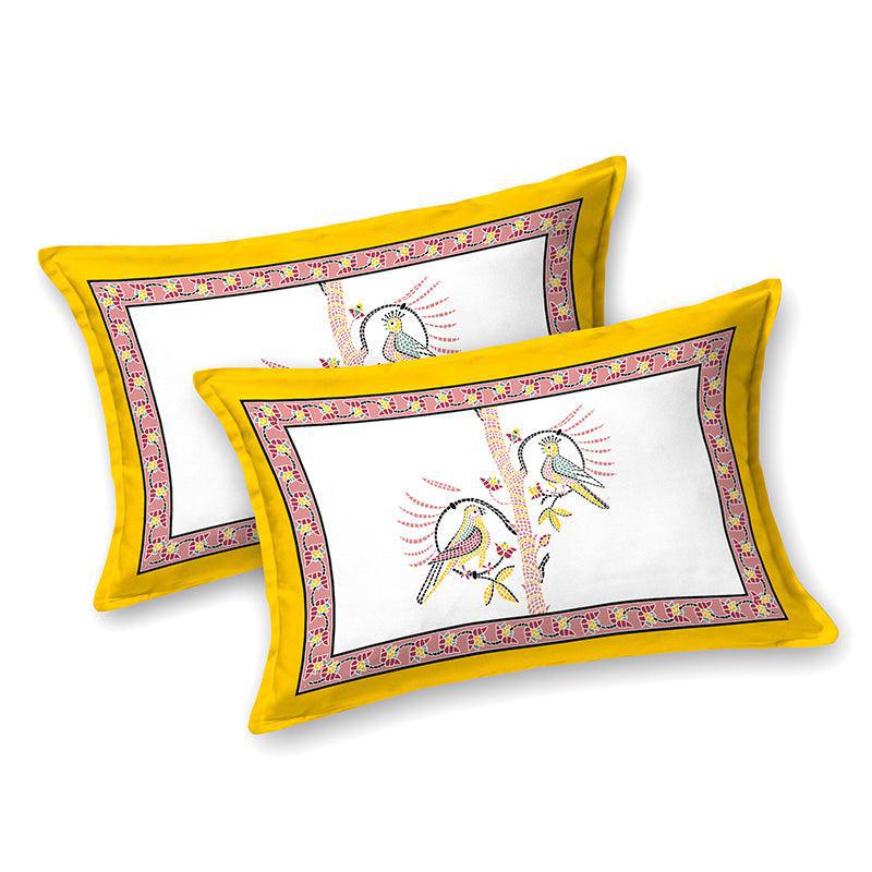 Tara Tranquility Ethnic Cotton Bedsheet (Blue & Yellow) - 150 TC media 6