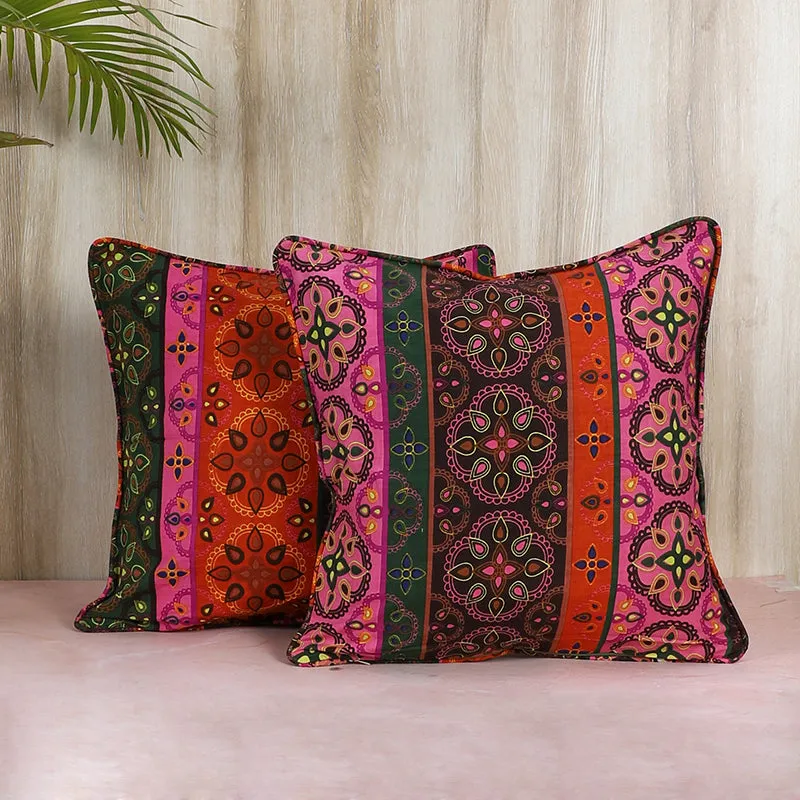 Swayam Riwaaz Printed Cotton Cushion Cover (Multicolor) - Set of Two media 1