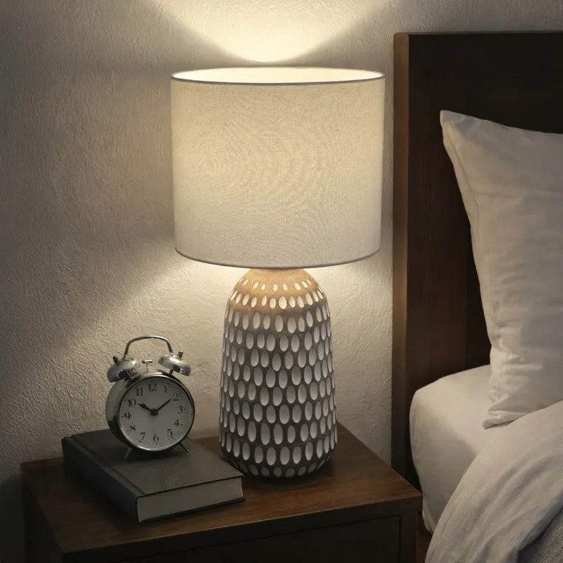 Sajira Wooden Table Lamp - White,Beige media 4
