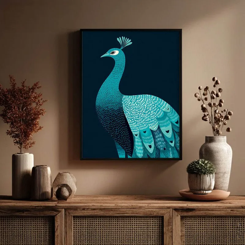 Elegant Peacock Canvas Wall Painting With Black Frame media 7