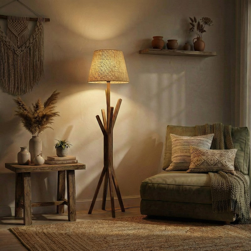 Diora Wooden Floor Lamp With Fabric Shade media 3
