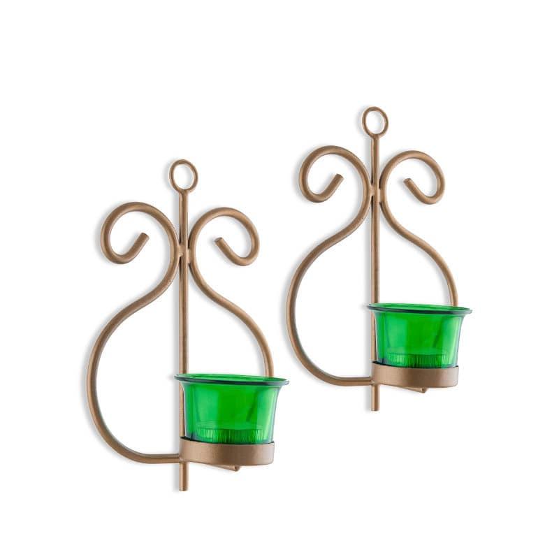 Seina Gold Frame Sconce Candle Holder (Green) - Set Of Two media 4