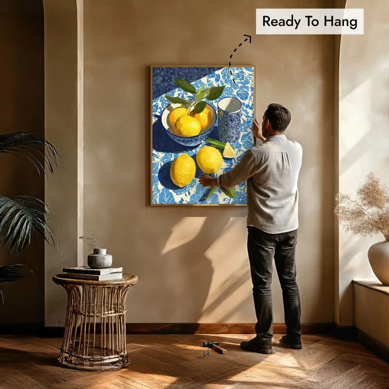 Zestara Lemon Canvas Wall Painting With Brown Frame media 8