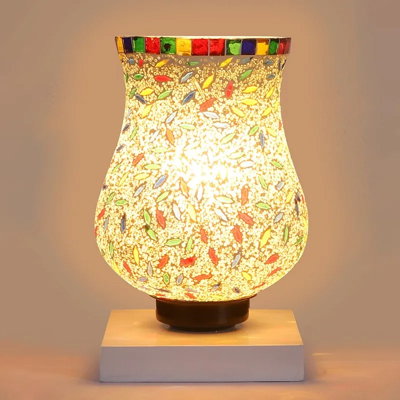Aurinia Mosaic Glass Table Lamp With Wooden Base - Multicolor media 7