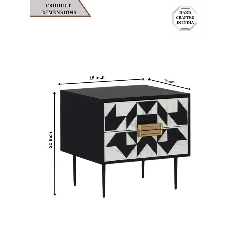 Sleek Modern Black Bone Inlay Bedside Table media 9