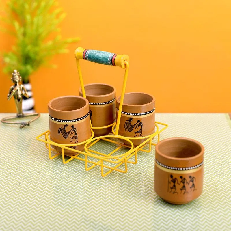 Umika Terracotta,Wood,Metal Tea Cup (175 mL Each) - Five Piece Set media 1