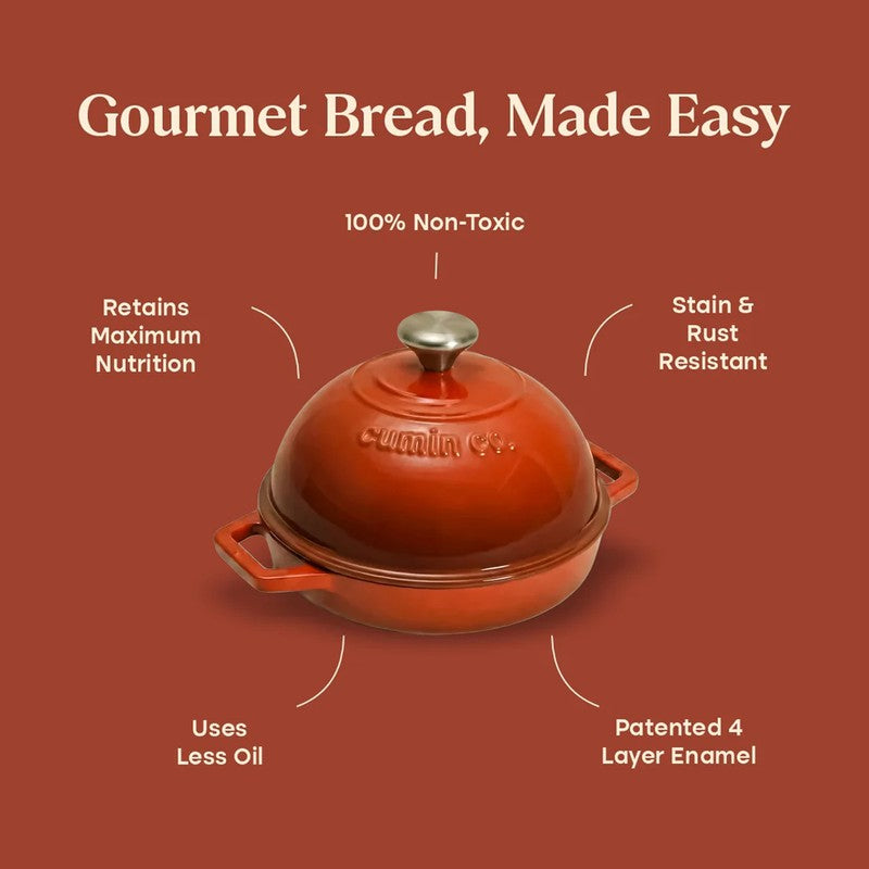 Cumin Co Enamel Cast Iron Bread Oven (Red) - 1000 mL media 7