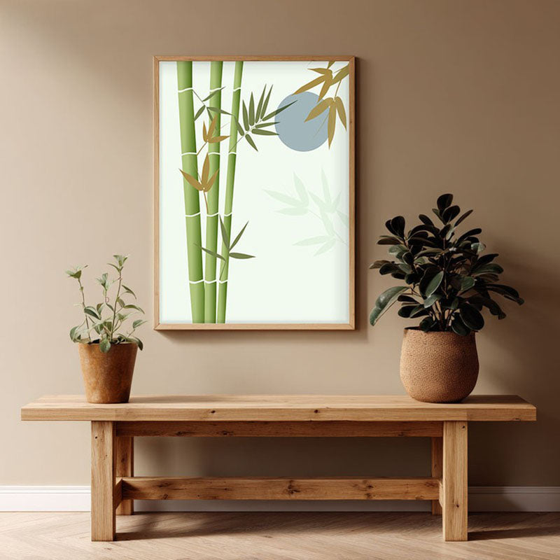 Ethereal Bamboo Botanical Archival Paper Wall Art - Natural Brown Frame