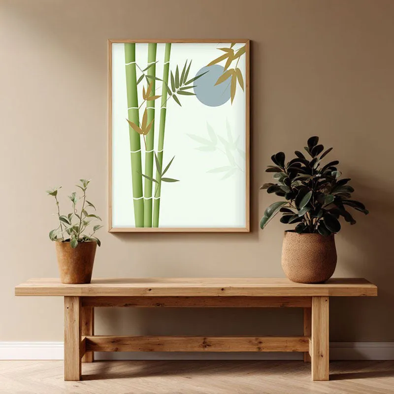 Ethereal Bamboo Botanical Archival Paper Wall Art - Natural Brown Frame media 1